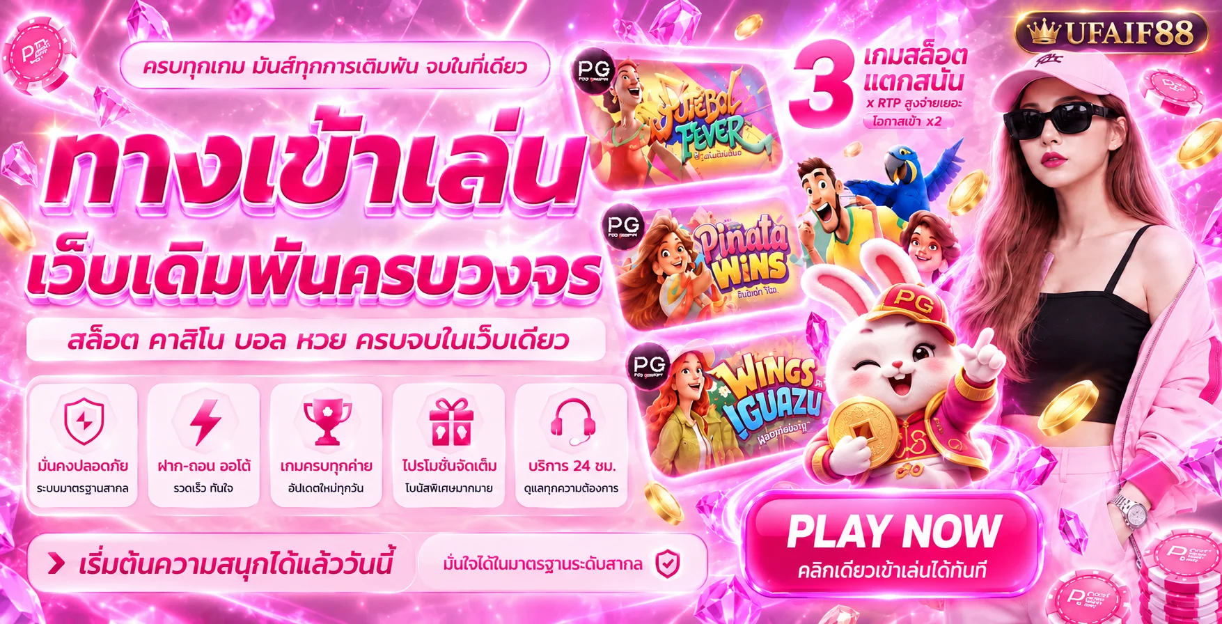 แบนเนอร์ทางเข้า UFAIF88 พร้อมเกมแนะนำจาก PG Soft