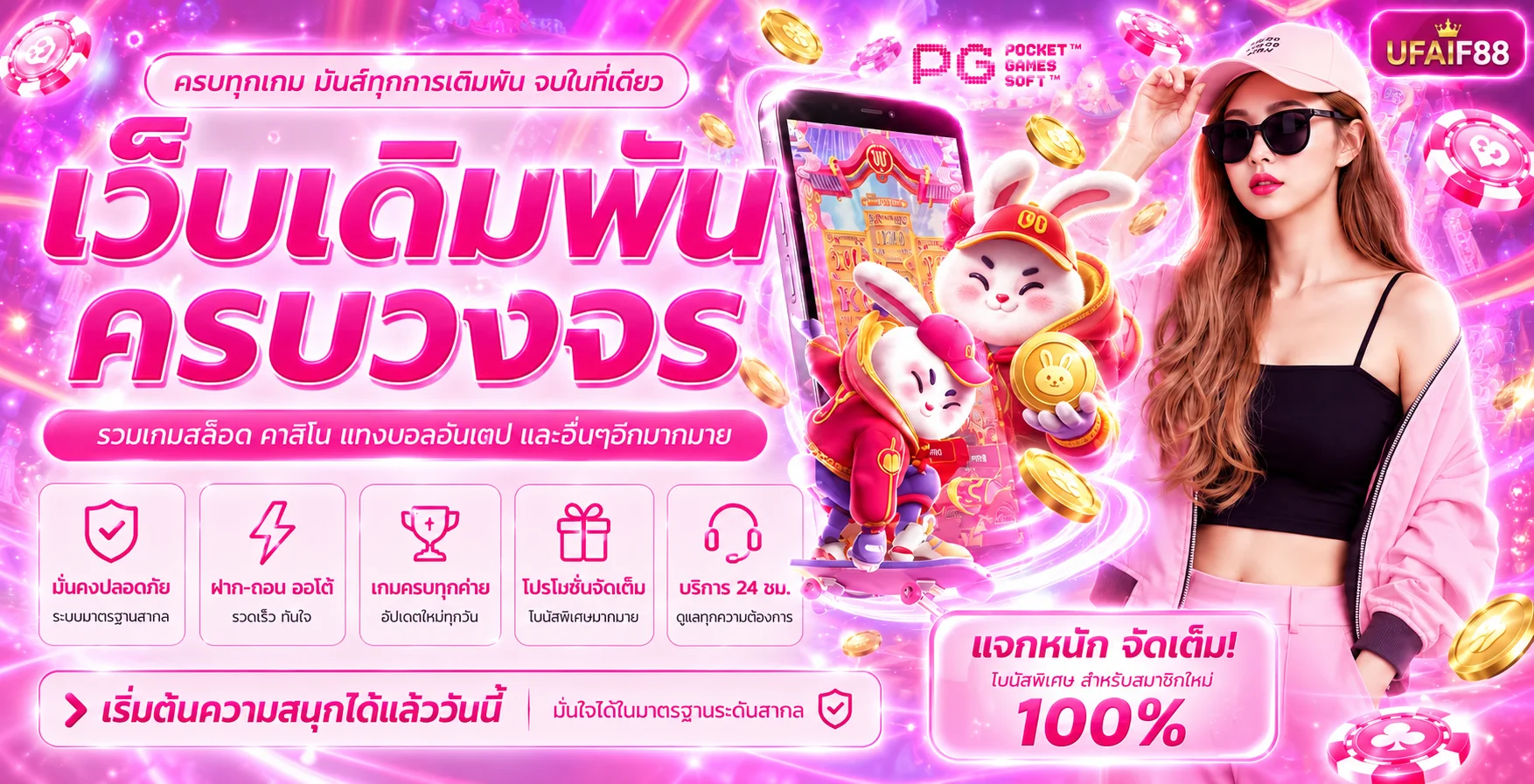 แบนเนอร์ UFAIF88 ระบบออโต้และเกม PG บนมือถือ